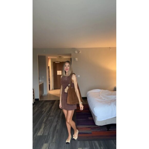 FREE PEOPLE Atlas Cutout Faux Suede Minidress in Chicory Coffee Size Medium - Picture 12 of 14